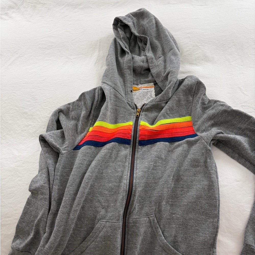 Aviator Nation Gray Hoodie with Rainbow Accents